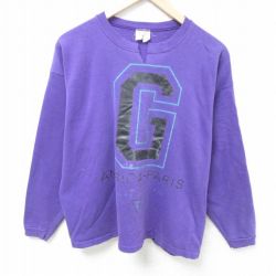 【20%OFF】L★古着 ゲス GUESS 長袖 スウェット メンズ 90年代 90s アメリカ パリ クルーネック USA製 紫 パープル 24nov19 中古 スエット トレーナー トップス