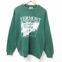 XL★古着 リー Lee 長袖 スウェット メンズ 90年代 90s バーモント 木 クルーネック USA製 緑 グリーン 24nov19 中古 スエット トレーナー トップス