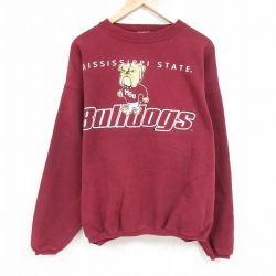 【50%OFF】XL★古着 長袖 スウェット メンズ 90年代 90s ブルドッグ 大きいサイズ クルーネック USA製 エンジ 24nov11 中古 スエット トレーナー トップス