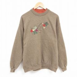 【20%OFF】XL★古着 リー Lee 長袖 スウェット メンズ 00年代 00s カエデ 刺繍 大きいサイズ クルーネック 茶 ブラウン 霜降り 24nov11 中古 スエット トレーナー トップス