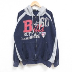 XL★古着 長袖 フルジップ スウェット パーカー メンズ 00年代 00s NFL バッファロービルズ ツートンカラー ラグラン 紺他 ネイビー アメフト スーパーボウル 24nov11 中古 スエット トレーナー トップス