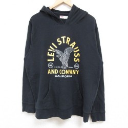 XL★古着 リーバイス Levis 長袖 スウェット パーカー メンズ ビッグロゴ 鳥 黒 ブラック 24nov11 中古 スエット トレーナー トップス