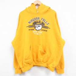 XL★古着 長袖 スウェット パーカー メンズ 90年代 90s ナイアガラの滝 USAロゴ 大きいサイズ USA製 黄 イエロー 24nov11 中古 スエット トレーナー トップス