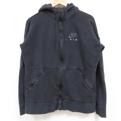 M★古着 ナイキ NIKE 長袖 フルジップ スウェット パーカー メンズ ワンポイントロゴ AIR 黒 ブラック 24nov11 中古 スエット トレーナー トップス