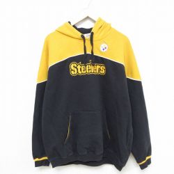 XL★古着 長袖 スウェット パーカー メンズ 00年代 00s NFL ピッツバーグスティーラーズ ツートンカラー 刺繍 ラグラン 黒 ブラック アメフト スーパーボウル 24nov12 中古 スエット トレーナー トップス