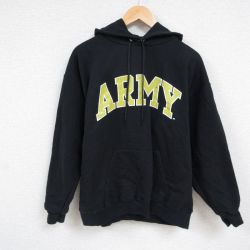L★古着 ヘインズ Hanes 長袖 スウェット パーカー メンズ 00年代 00s ARMY 黒 ブラック 24nov12 中古 スエット トレーナー トップス