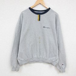 XL★古着 チャンピオン Champion 長袖 スウェット メンズ 00年代 00s ワンポイントロゴ チョコチン 大きいサイズ クルーネック グレー 霜降り 24nov12 中古 スエット トレーナー トップス