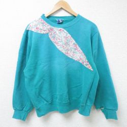 L★古着 チャンピオン Champion 長袖 スウェット メンズ 90年代 90s 花 ボロ クルーネック USA製 緑 グリーン 24nov21 中古 スエット トレーナー トップス