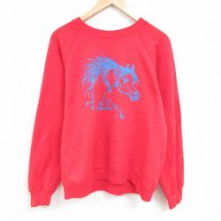 XL★古着 ヘインズ Hanes 長袖 スウェット メンズ 90年代 90s 馬 クルーネック 赤 レッド 24nov13 中古 スエット トレーナー トップス