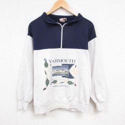 XL★古着 長袖 ハーフジップ スウェット メンズ 90年代 90s ヤーマス ツートンカラー 大きいサイズ カナダ製 薄グレー他 霜降り 24nov13 中古 スエット トレーナー トップス