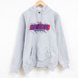 XL★古着 長袖 スウェット パーカー メンズ バスケットボール 刺繍 大きいサイズ グレー 霜降り 24nov14 中古 スエット トレーナー トップス