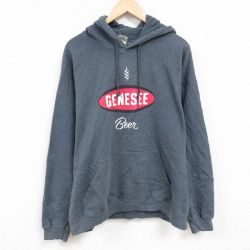 XL★古着 長袖 スウェット パーカー メンズ ジェネシー ビール 大きいサイズ 濃グレー 霜降り 24nov14 中古 スエット トレーナー トップス