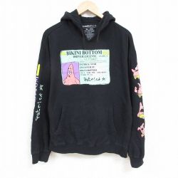XL★古着 長袖 スウェット パーカー メンズ アニメ ニコロデオン スポンジボブ パトリック 黒 ブラック 24nov14 中古 スエット トレーナー トップス