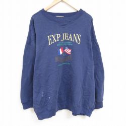 【50%OFF】XL★古着 EXPRESS 長袖 スウェット メンズ 00年代 00s ビッグロゴ 刺繍 大きいサイズ クルーネック 紺 ネイビー 24nov14 中古 スエット トレーナー トップス