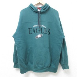 XL★古着 長袖 スウェット パーカー メンズ 00年代 00s NFL フィラデルフィアイーグルス 刺繍 緑 グリーン アメフト スーパーボウル 24nov15 中古 スエット トレーナー トップス