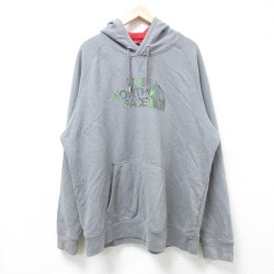 XL★古着 ノースフェイス THE NORTH FACE 長袖 スウェット パーカー メンズ ビッグロゴ 大きいサイズ ラグラン グレー 霜降り 24nov15 中古 スエット トレーナー トップス