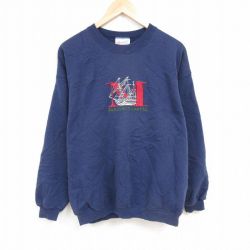 【50%OFF】XL★古着 ヘインズ Hanes 長袖 スウェット メンズ 00年代 00s マサチューセッツ 刺繍 大きいサイズ クルーネック 紺 ネイビー 24nov15 中古 スエット トレーナー トップス