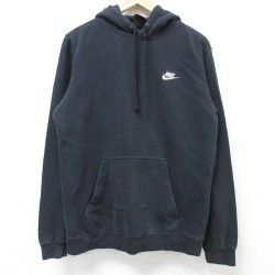 M★古着 ナイキ NIKE 長袖 スウェット パーカー メンズ ワンポイントロゴ 黒 ブラック 24nov19 中古 スエット トレーナー トップス
