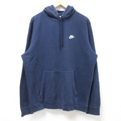 L★古着 ナイキ NIKE 長袖 スウェット パーカー メンズ ワンポイントロゴ 紺 ネイビー 24nov19 中古 スエット トレーナー トップス