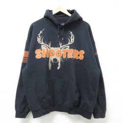 L★古着 長袖 スウェット パーカー メンズ SHOOTERS シカ コットン 黒 ブラック 24nov19 中古 スエット トレーナー トップス