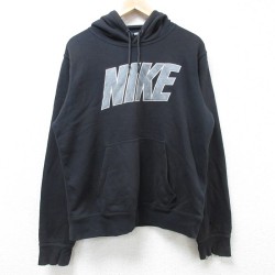 L★古着 ナイキ NIKE 長袖 スウェット パーカー メンズ ビッグロゴ リフレクター 黒 ブラック 24nov19 中古 スエット トレーナー トップス