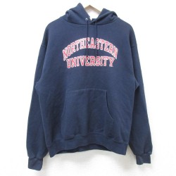 L★古着 チャンピオン Champion 長袖 スウェット パーカー メンズ 00年代 00s NORTHEASTERN 大学 紺 ネイビー 24nov19 中古 スエット トレーナー トップス