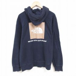 XL★古着 ノースフェイス THE NORTH FACE 長袖 スウェット パーカー メンズ ビッグロゴ 紺 ネイビー 24nov16 中古 スエット トレーナー トップス