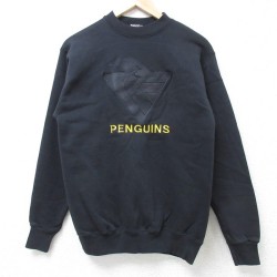 S★古着 TULTEX 長袖 スウェット メンズ 90年代 90s NHL ピッツバーグペンギンズ クルーネック USA製 黒 ブラック アイスホッケー 24nov18 中古 スエット トレーナー トップス