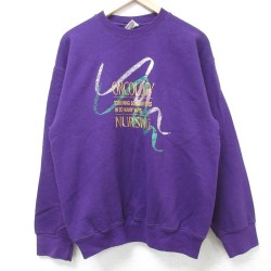 M★古着 フルーツオブザルーム 長袖 スウェット メンズ 90年代 90s NURSINGL クルーネック USA製 紫 パープル 24nov18 中古 スエット トレーナー トップス