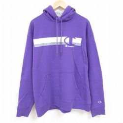 XL★古着 チャンピオン Champion 長袖 スウェット パーカー メンズ 00年代 00s ビッグロゴ 大きいサイズ 紫 パープル 24nov18 中古 スエット トレーナー トップス