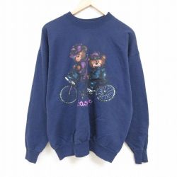XL★古着 ヘインズ Hanes 長袖 スウェット メンズ 00年代 00s クマ クルーネック 紺 ネイビー 24nov18 中古 スエット トレーナー トップス