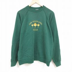 【50%OFF】XL★古着 ヘインズ Hanes 長袖 スウェット メンズ 00年代 00s テキサス 刺繍 クルーネック 緑 グリーン 24nov18 中古 スエット トレーナー トップス