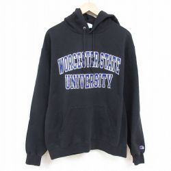 XL★古着 チャンピオン Champion 長袖 スウェット パーカー メンズ ウスター 大学 黒 ブラック 24nov20 中古 スエット トレーナー トップス