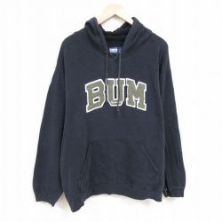 XL★古着 b.u.m.equpment 長袖 スウェット パーカー メンズ BUM 刺繍 大きいサイズ 黒 ブラック 24nov20 中古 スエット トレーナー トップス