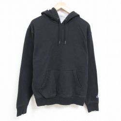 XL★古着 チャンピオン Champion 長袖 スウェット パーカー メンズ ワンポイントロゴ 黒 ブラック 24nov20 中古 スエット トレーナー トップス