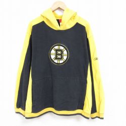XL★古着 リーボック REEBOK 長袖 スウェット パーカー メンズ NHL ボストンブルーインズ 刺繍 ツートンカラー 大きいサイズ 黒他 ブラック アイスホッケー 24nov20 中古 スエット トレーナー トップス