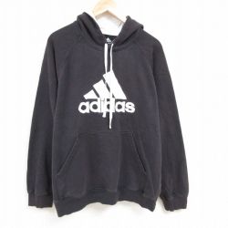 XL★古着 アディダス adidas 長袖 スウェット パーカー メンズ ビッグロゴ 刺繍 大きいサイズ ラグラン 黒 ブラック 24nov20 中古 スエット トレーナー トップス