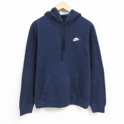 XL★古着 ナイキ NIKE 長袖 スウェット パーカー メンズ ワンポイントロゴ 紺 ネイビー 24nov20 中古 スエット トレーナー トップス