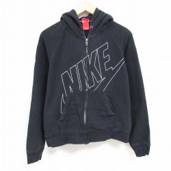L★古着 ナイキ NIKE 長袖 フルジップ スウェット パーカー メンズ ビッグロゴ ラグラン 黒 ブラック 24nov20 中古 スエット トレーナー トップス