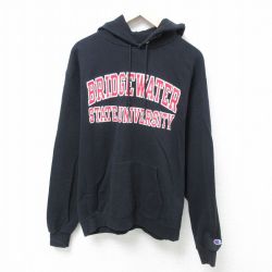 L★古着 チャンピオン Champion 長袖 スウェット パーカー メンズ ブリッジウォーター 大学 黒 ブラック 24nov20 中古 スエット トレーナー トップス