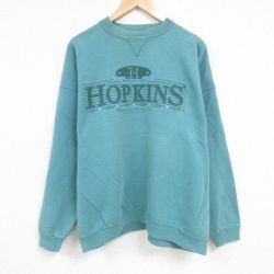 XL★古着 長袖 スウェット メンズ 90年代 90s ホプキンズ 大きいサイズ クルーネック 緑 グリーン 24nov21 中古 スエット トレーナー トップス