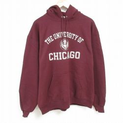 XL★古着 チャンピオン Champion 長袖 スウェット パーカー メンズ シカゴ カレッジ 大きいサイズ エンジ 24nov25 中古 スエット トレーナー トップス