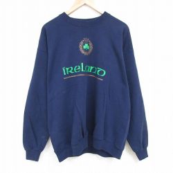 【50%OFF】XL★古着 長袖 スウェット メンズ 90年代 90s アイルランド 大きいサイズ クルーネック USA製 紺 ネイビー 24nov26 中古 スエット トレーナー トップス