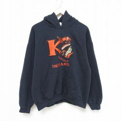 XL★古着 長袖 スウェット パーカー メンズ 00年代 00s インディアンス 刺繍 黒 ブラック 24nov28 中古 スエット トレーナー トップス