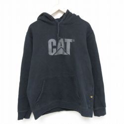 L★古着 長袖 スウェット パーカー メンズ CAT 刺繍 黒 ブラック 24nov28 中古 スエット トレーナー トップス