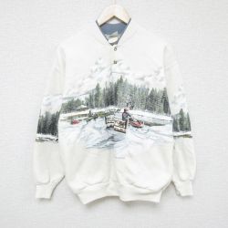 【50%OFF】M★古着 長袖 スウェット メンズ 00年代 00s 木 山 クルーネック 白 ホワイト 24nov28 中古 スエット トレーナー トップス