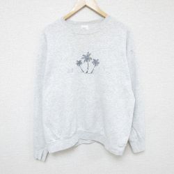 L★古着 長袖 スウェット メンズ 00年代 00s 木 ハワイ 刺繍 クルーネック グレー 霜降り 24nov28 中古 スエット トレーナー トップス