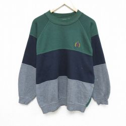 L★古着 ビューグルボーイ 長袖 スウェット メンズ 00年代 00s ワンポイントロゴ マルチカラー ラグラン クルーネック 緑他 グリーン 【spe】 24nov28 中古 スエット トレーナー トップス