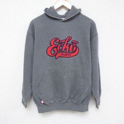 XL★古着 エコーアンリミテッド ECHO 長袖 スウェット パーカー メンズ ビッグロゴ 刺繍 濃グレー 霜降り 24nov28 中古 スエット トレーナー トップス