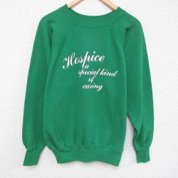 L★古着 長袖 スウェット メンズ 90年代 90s Hospice ラグラン クルーネック USA製 緑 グリーン 24nov28 中古 スエット トレーナー トップス